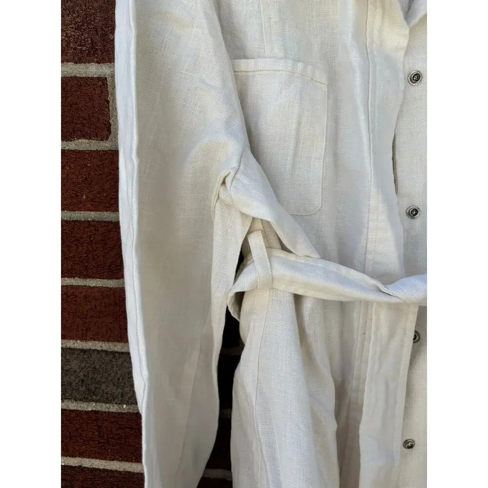 Jones New York Country White Linen Blend Belted Button Up Jacket Shirt Women’s - Picture 10 of 15